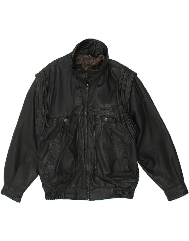 men's casual zippered jackets -VINTAGE Mens Leather Jacket IT 46 Small Black Leather