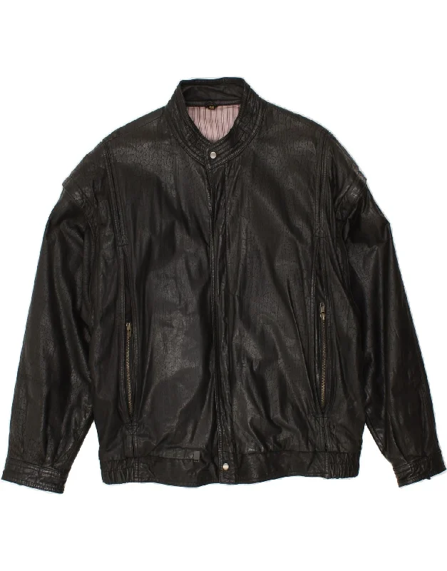 men's trench coats for winter -VINTAGE Mens Leather Jacket IT 50 Large Black