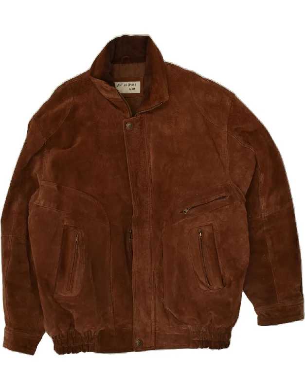 men's double-breasted jackets -VINTAGE Mens Leather Jacket IT 54 2XL Brown Leather