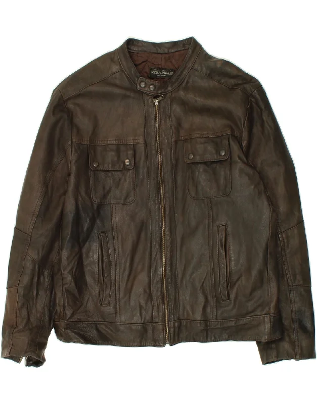 men's velvet jackets -VINTAGE Mens Leather Jacket IT 56 3XL Brown Leather