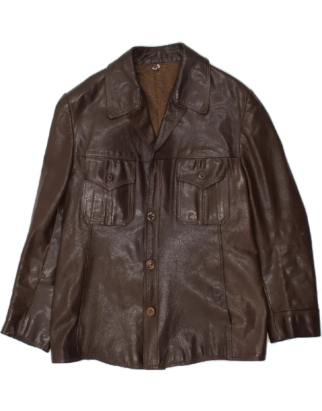 men's tailored jackets -VINTAGE Mens Leather Jacket UK 36 Small Brown