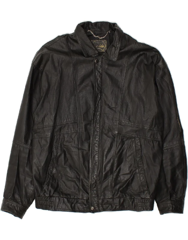 men's fleece-lined zip-up jackets -VINTAGE Mens Leather Jacket UK 38 Medium Black Leather