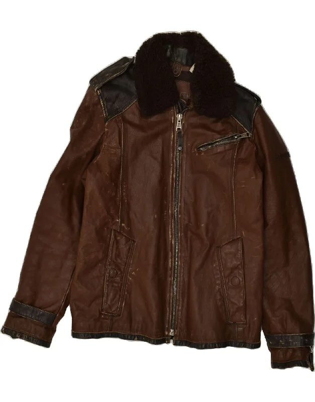 men's jacket coats for autumn -VINTAGE Mens Leather Jacket UK 40 Large Brown