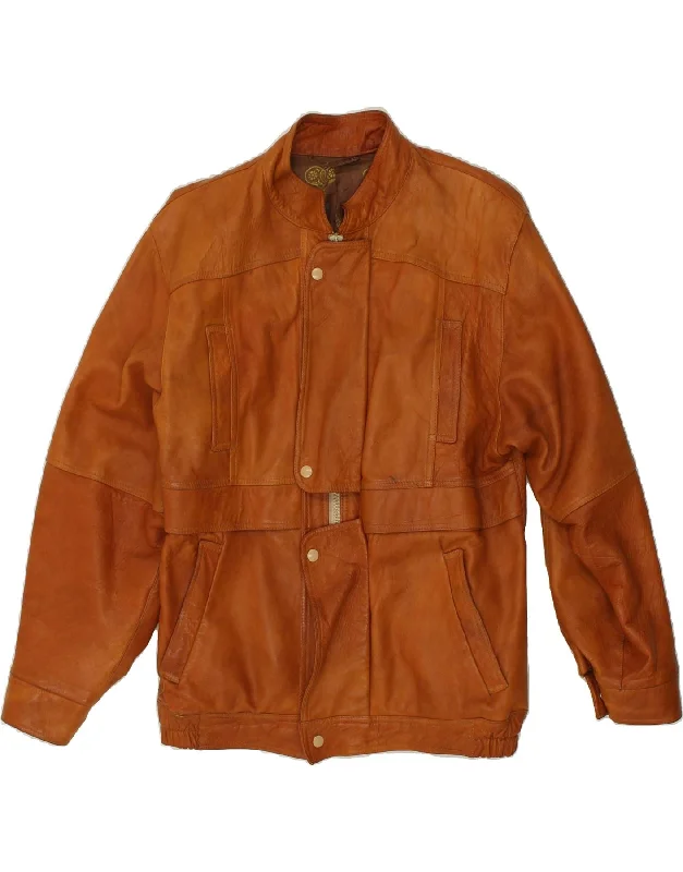 men's hooded bomber jackets -VINTAGE Mens Leather Jacket UK 40 Large Brown