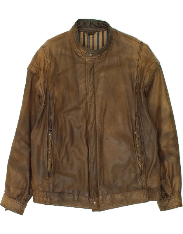 trendy jackets for men -VINTAGE Mens Leather Jacket UK 40 Large Brown Leather