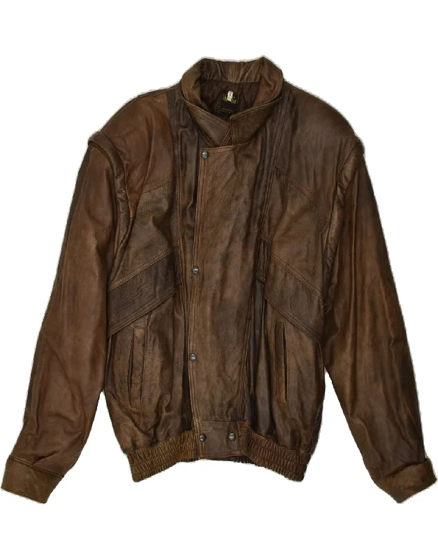 men's peacoats -VINTAGE Mens Leather Jacket UK 40 Large Brown Leather