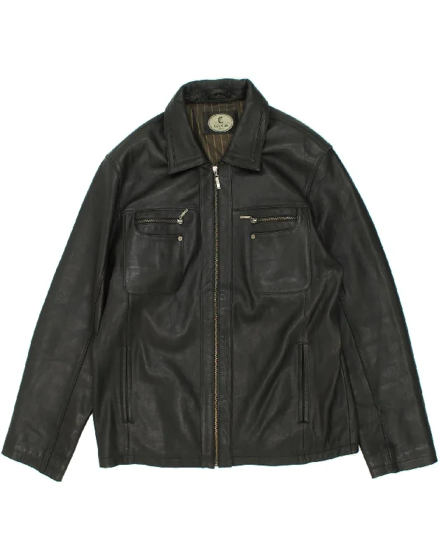 men's wool jackets -VINTAGE Mens Leather Jacket UK 46 3XL Black Leather