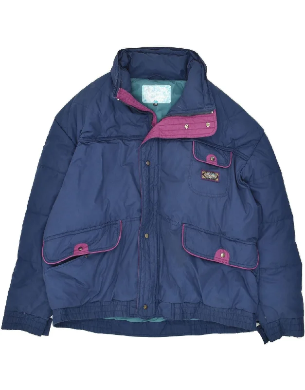 men's winter jackets -VINTAGE Mens Loose Fit Padded Jacket UK 42 XL Navy Blue Polyester