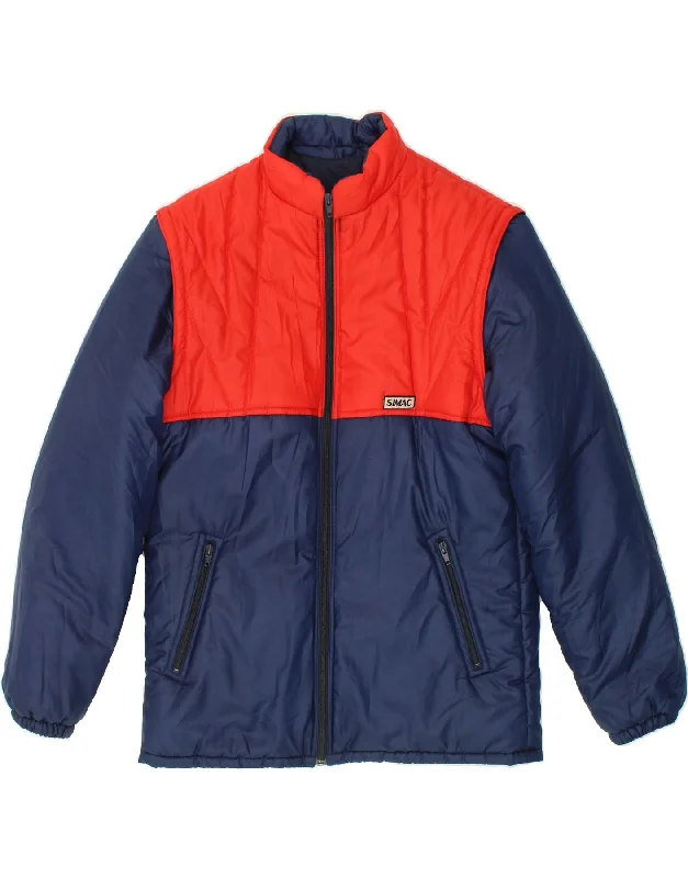 men's parka jackets -VINTAGE Mens Padded Jacket IT 48 Medium Navy Blue Colourblock Polyamide