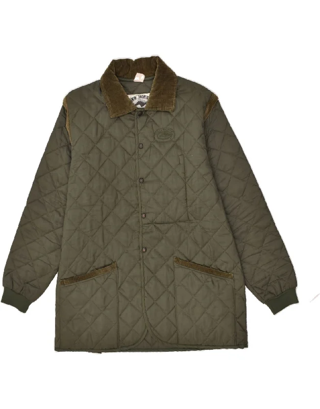 men's waterproof parka jackets -VINTAGE Mens Quilted Jacket IT 48 Medium Khaki Polyester