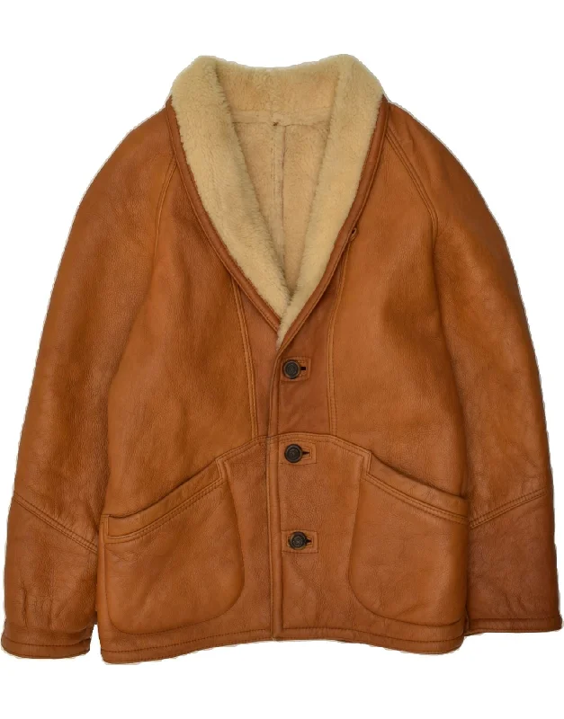 men's casual leather jackets -VINTAGE Mens Shearling Jacket IT 52 XL Brown Shearling