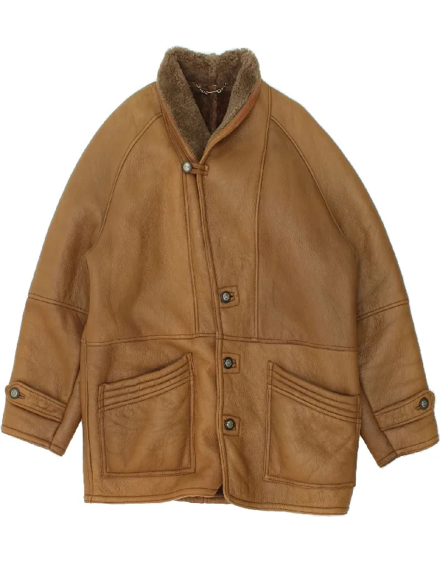 men's trench coats for rain -VINTAGE Mens Shearling Jacket UK 38 Medium Brown Shearling