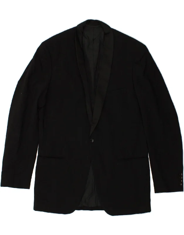 men's versatile jackets -VINTAGE Mens Slim 1 Button Blazer Jacket IT 50 Large Black Virgin Wool