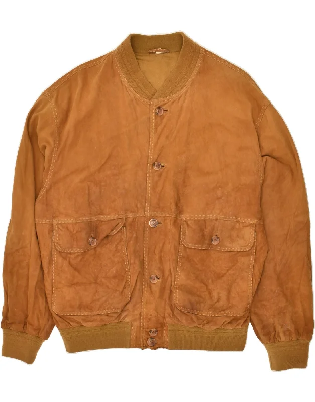 men's peacoats for casual wear -VINTAGE Mens Suede Bomber Jacket IT 50 Large Brown Leather