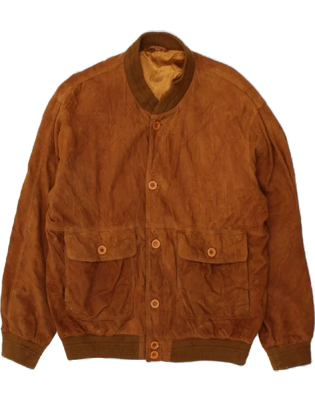 men's stylish coats and jackets -VINTAGE Mens Suede Bomber Jacket IT 54 2XL Brown Leather