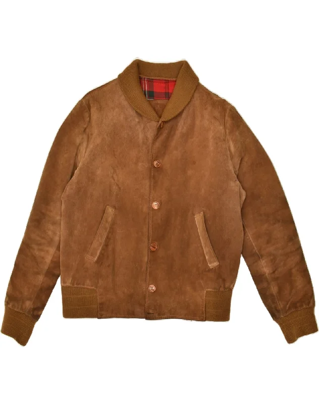 men's peacoats for casual wear -VINTAGE Mens Suede Bomber Jacket UK 36 Small Brown