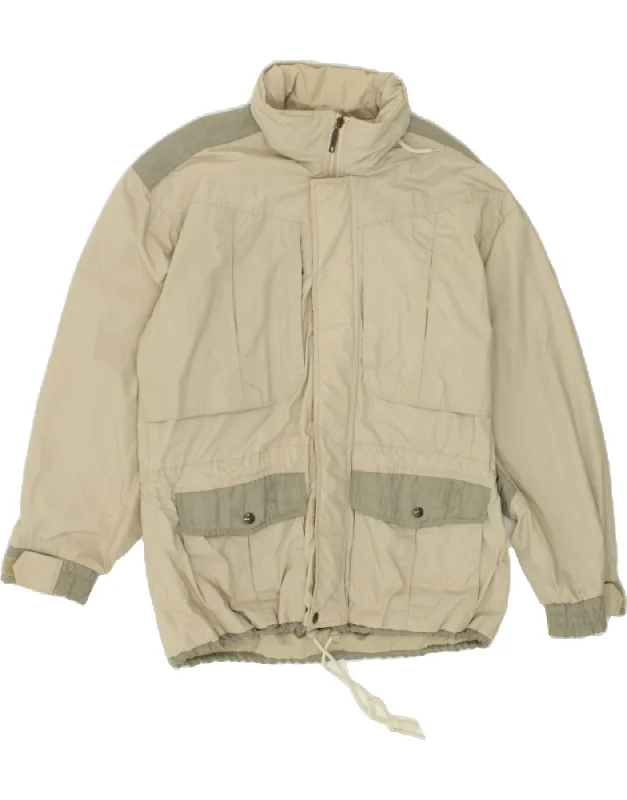 men's versatile jackets -VINTAGE Mens Windbreaker Jacket UK 40 Large Beige Colourblock Cotton