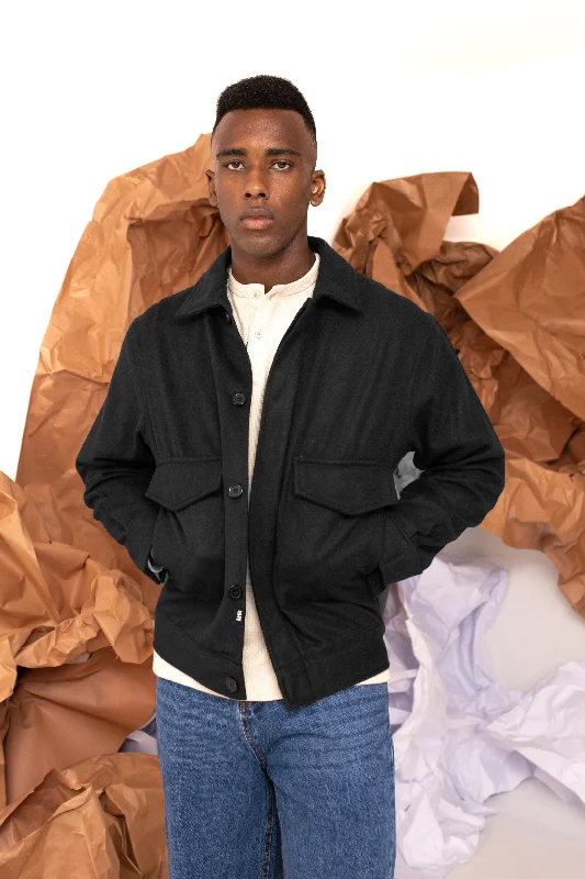 men's leather bomber jackets -Wool-blend Tapered Jacket in Black