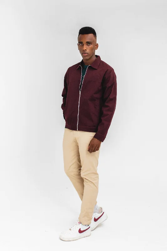 men's velvet jackets -Zip-up Cropped Jacket in Maroon