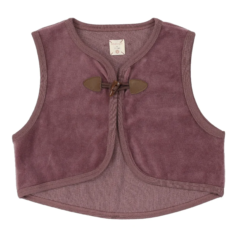 men's wool-blend vests -Analogie By Lil Legs Velour Toggle Vest Dusty Plum