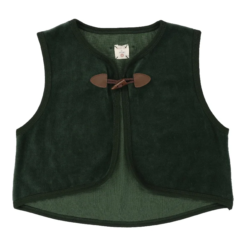 modern waistcoats for men -Analogie By Lil Legs Velour Toggle Vest Green