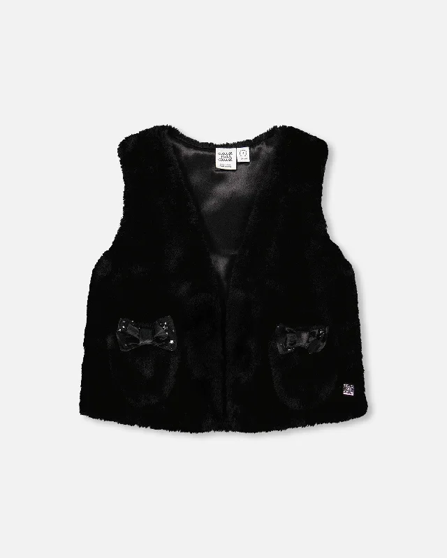 stylish waistcoats for men -Faux Fur Vest Black