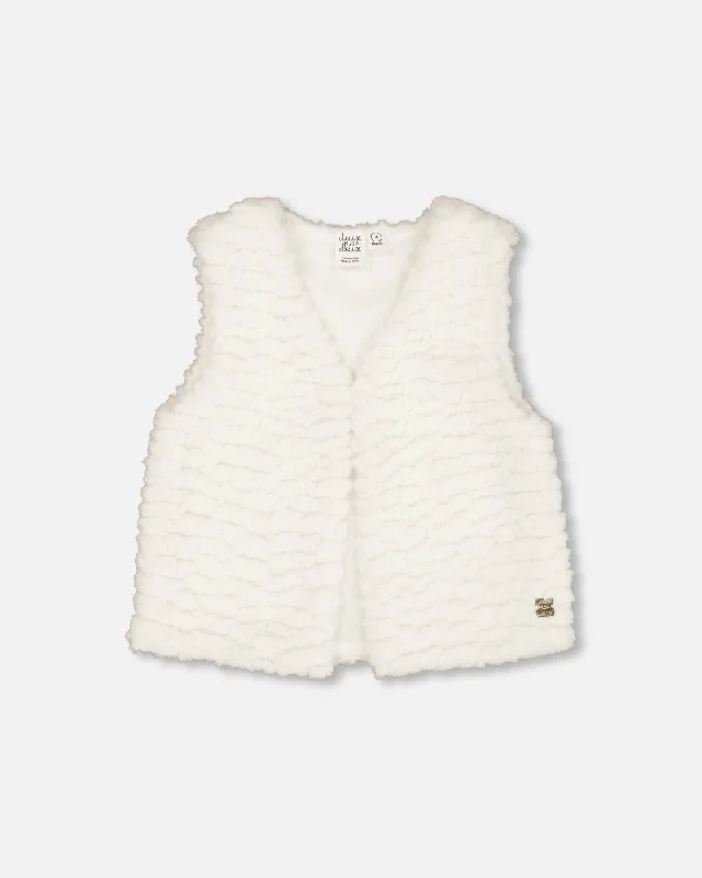 men's casual waistcoats -Faux Fur Vest Off White