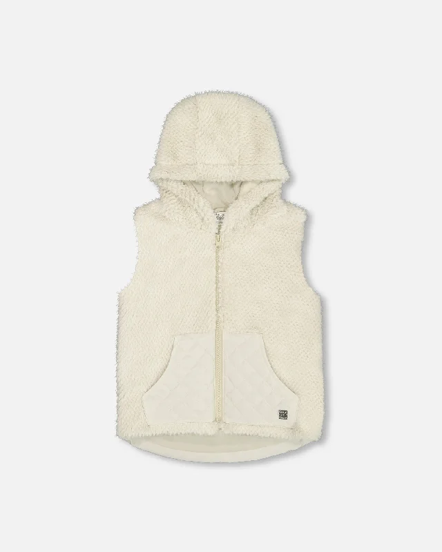 men's cotton vests -Hooded Vest With Pocket Beige