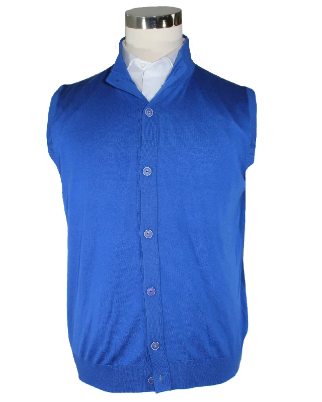 vests for layering for men -Kiton Wool Vest Royal Blue - Sleeveless Cardigan EU 50 / M