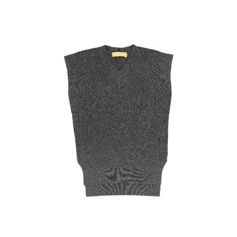 men's winter vests -LE BOURDON CHARCOAL RIBBED KNIT V NECK VEST [FINAL SALE]