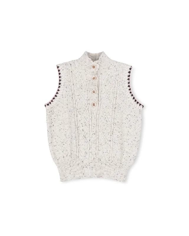 men's premium vests -LILOU OATMEAL MARLED KNIT BRAID TRIM VEST [FINAL SALE]