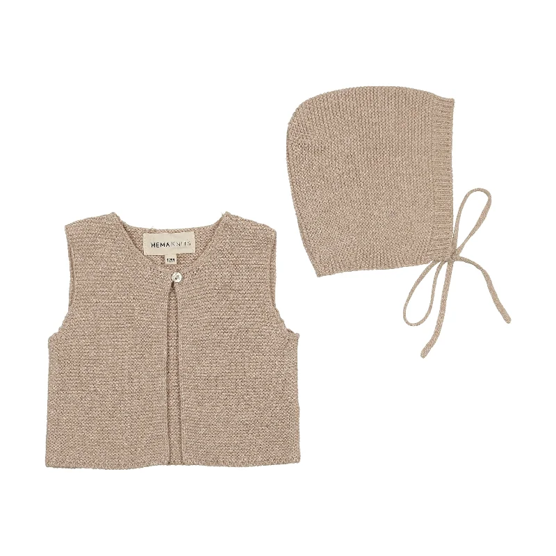 men's designer waistcoats -MEMA KNITS TAUPE CHUNKY KNIT VEST + BONNET [FINAL SALE]