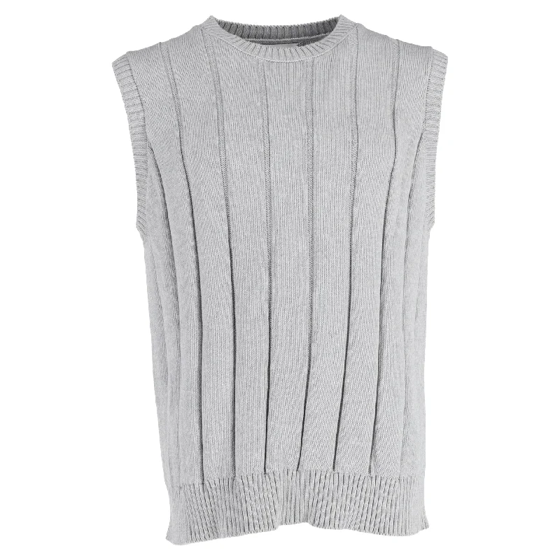 men's vest jackets -Mr. P. Ribbed Knit Vest in Grey Cotton