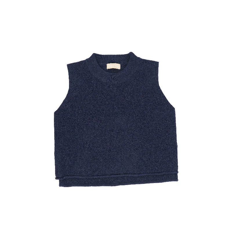 men's fleece vests -ONE CHILD NAVY RIBBED KNIT VEST [FINAL SALE]