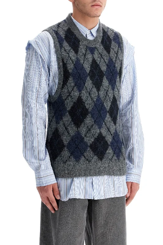 men's waistcoats for winter -Our Legacy Soft Duke Argyle Formal Knit Vest