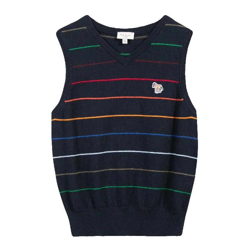 lightweight waistcoats for men -Paul Smith Junior Kids Boy Striped Wool Vest in Blueberry