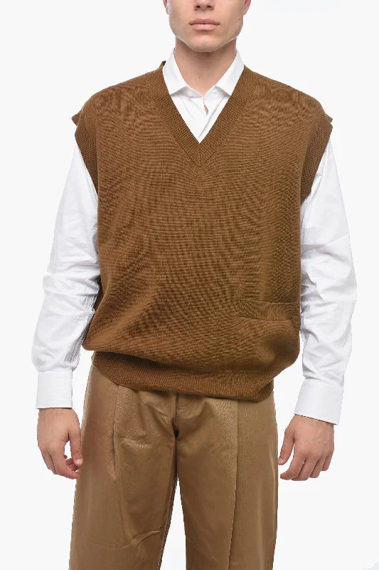 formal waistcoats for men -Studio Nicholson Wool-blended Oversized Vest with Pocket