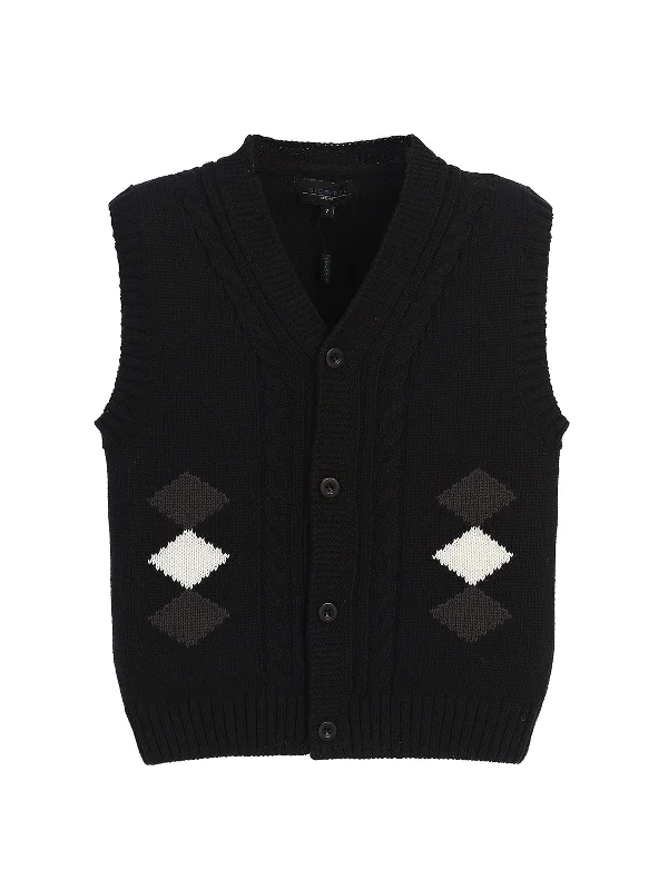 men's casual plaid vests -Boy's Knitted Cardigan Vest