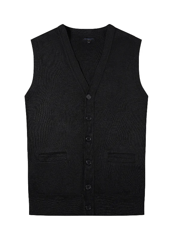 men's vests with zippers -Men's V-Neck Cardigan Vest