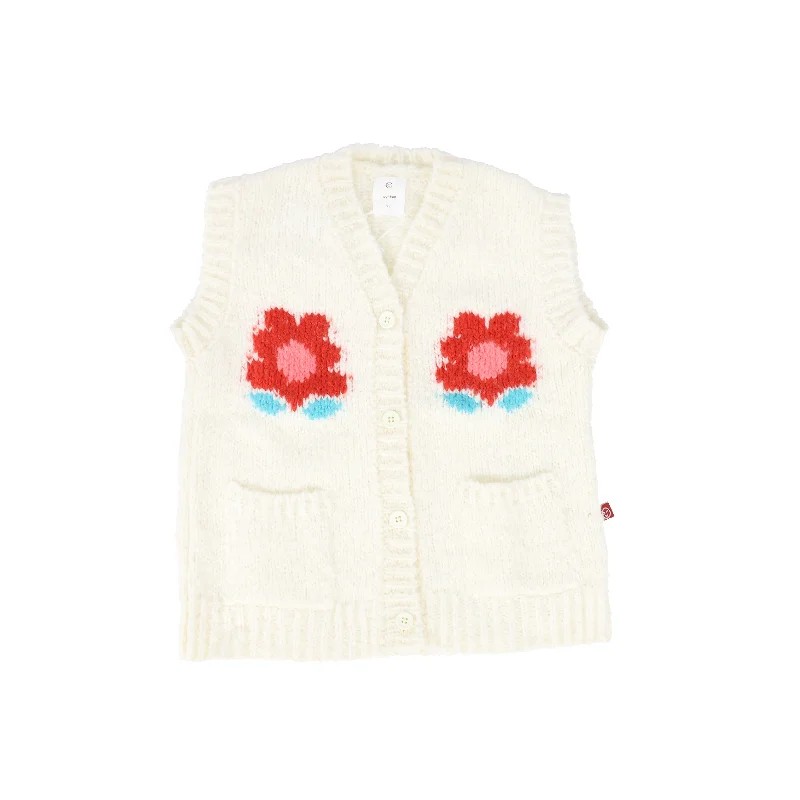 men's fashion vests -WYNKEN OFF WHITE EMBROIDERED FLOWER VEST [FINAL SALE]