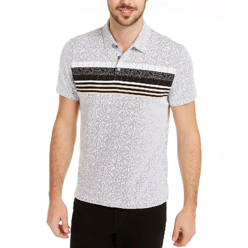 comfortable casual polo shirts for men -Alfani Men's Patterned Striped Polo Shirt White Size Large