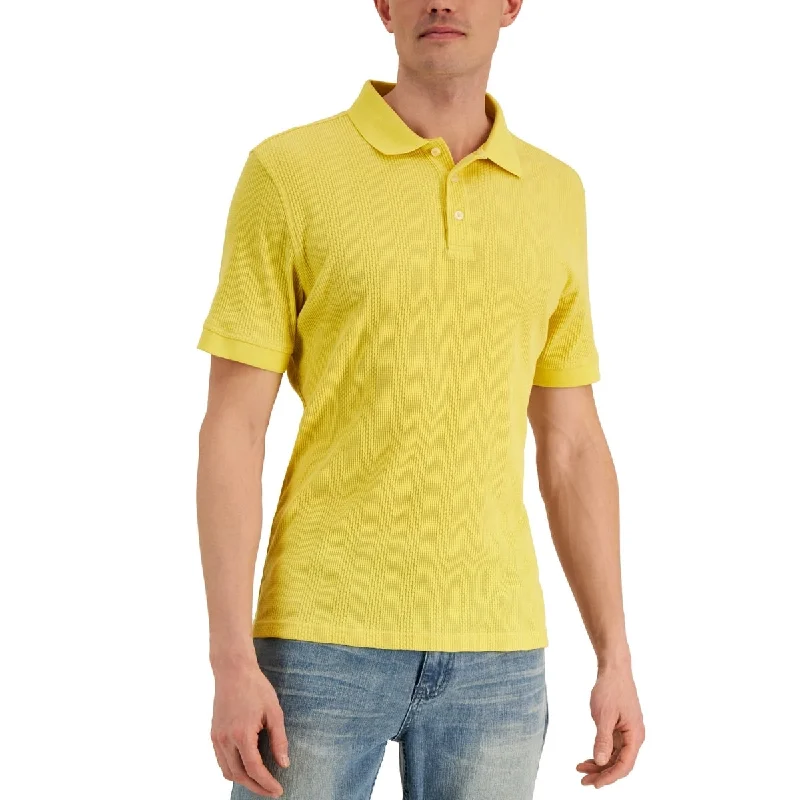 men's vintage polo shirts -Alfani Men's Stretch Textured Stripe Jacquard Polo Shirt Yellow Size X-Large