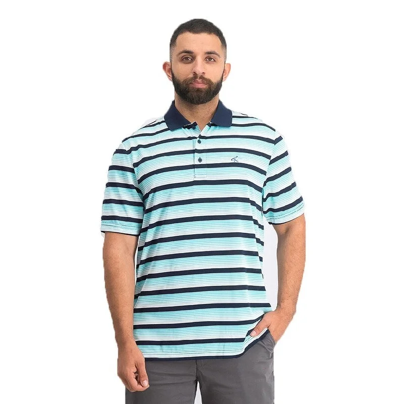 men's slim-fit polo shirts -Attack Life by Greg Norman Men's Roadmap Stripe Polo Shirt Blue Sizew 2 Extra Large