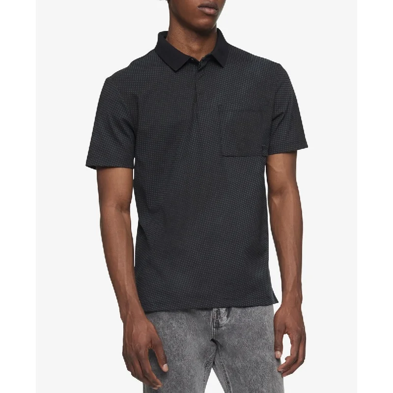 men's striped polo shirts -Calvin Klein Men's Dot Print Pocket Polo Shirt Black Size XX-Large