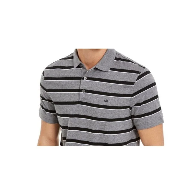 men's regular-fit polo shirts -Calvin Klein Men's Liquid Cotton Slim Fit Stripe Polo Shirt Black Size X-Small