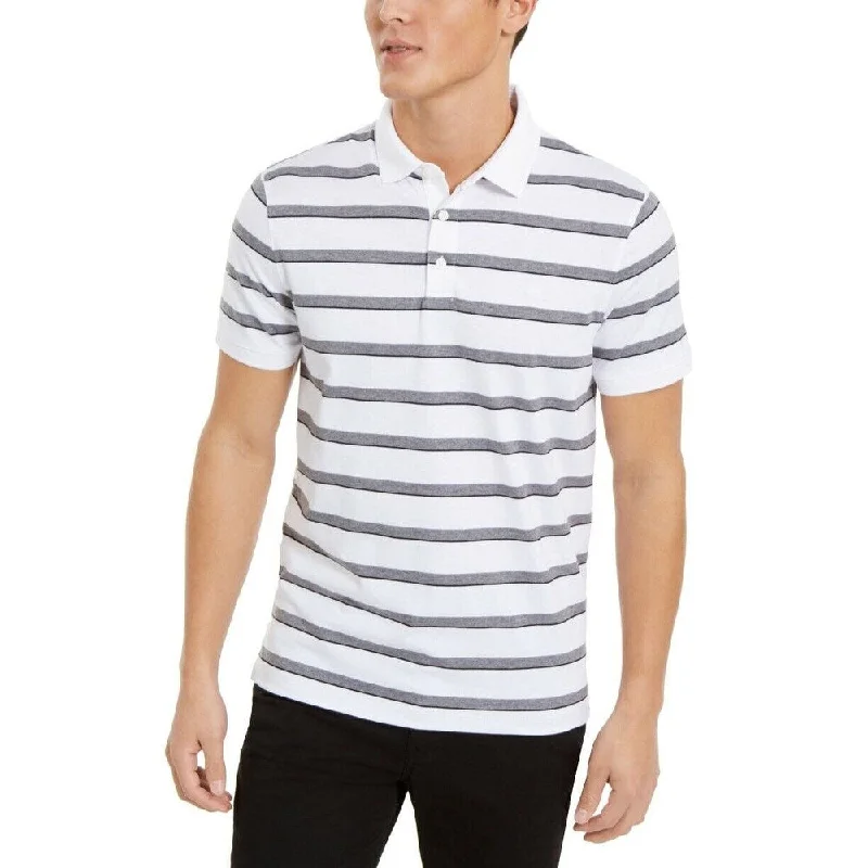 men's cotton blend polo shirts -Calvin Klein Men's Liquid Cotton Slim-Fit Stripe Polo Shirt White Size 2 Extra Large - XX- Large