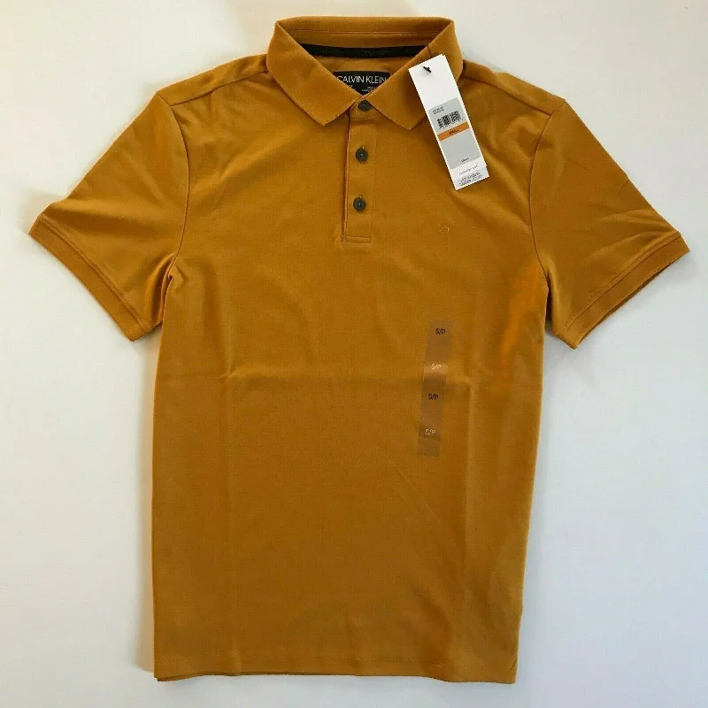 casual polo shirts for men -Calvin Klein Men's Liquid Touch Cotton Polo Shirt Yellow Size Large - L