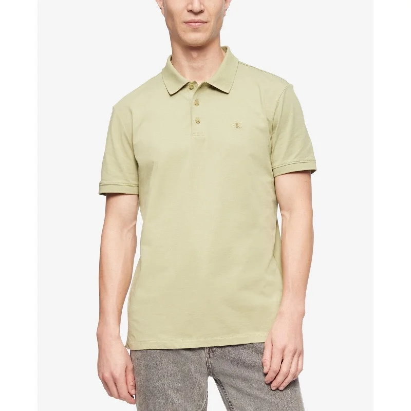 comfortable polo shirts for men -Calvin Klein Men's Regular Fit Smooth Cotton Monogram Logo Polo Shirt Green Size X-Large