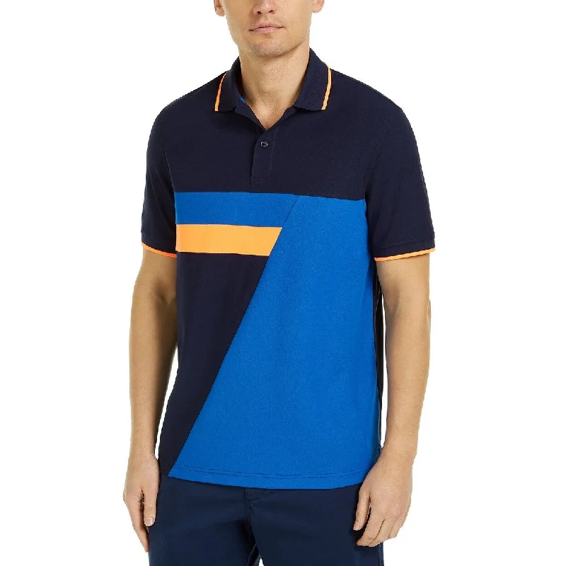 comfortable polo shirts for men -Club Room Men's Colorblocked Performance Polo Shirt Dark Blue Size Large