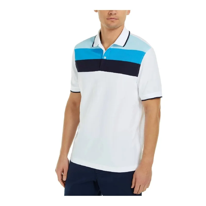 men's athletic fit polo shirts -Club Room Men's Colorblocked Performance Polo Shirt Dark Blue Size Medium